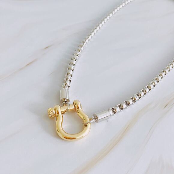 Horse Bit Pendant Two Tone Box Chain Necklace - Picture 1 of 5